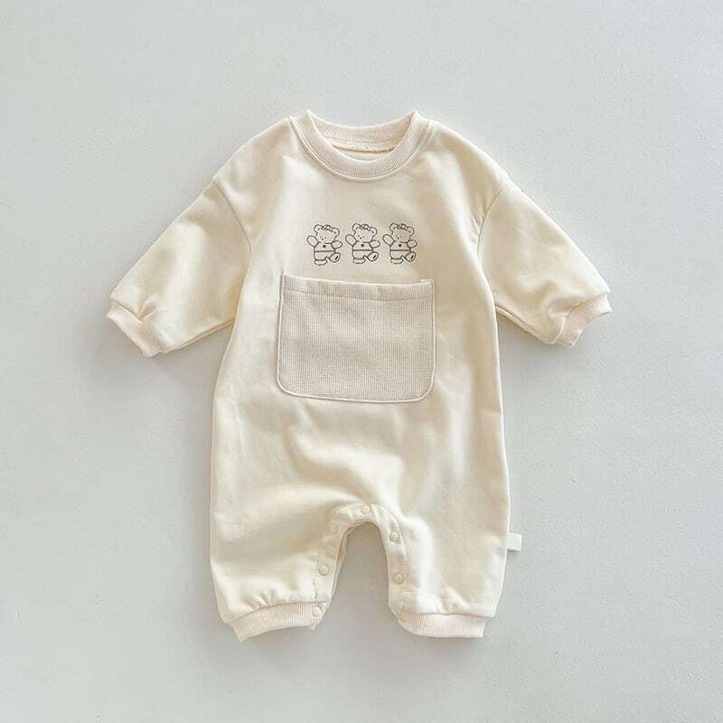 【秋新作】クマロゴポケット付きオールインワン 全2色 A0582