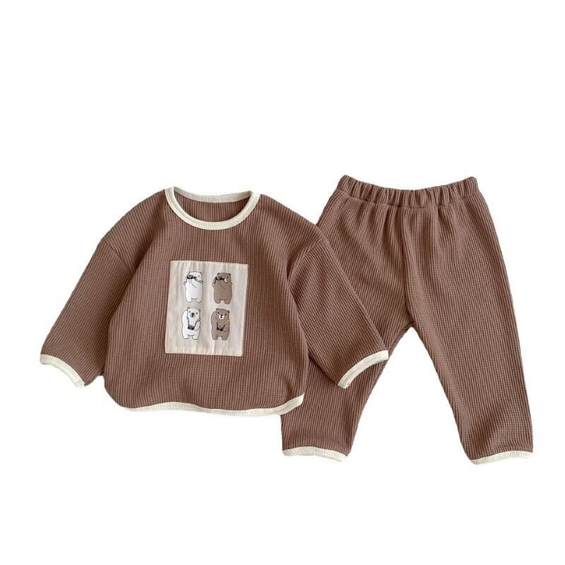 【秋新作】くまさんプリントワッフルセットアップ 全2色 A1044