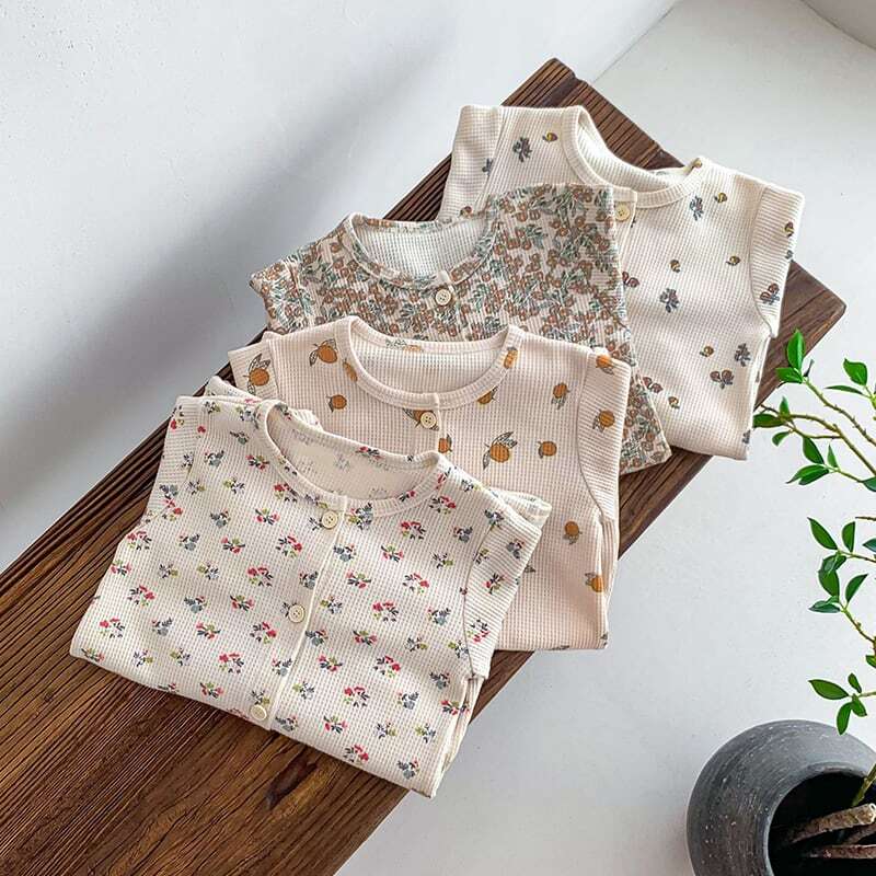 【66-100】秋新作ヨーロッパ風花柄ワッフルロンパース　全4種類 A0244