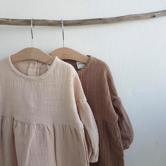 【80-130】秋新作ショルダーデザインリネンワンピース　全2色 A0814