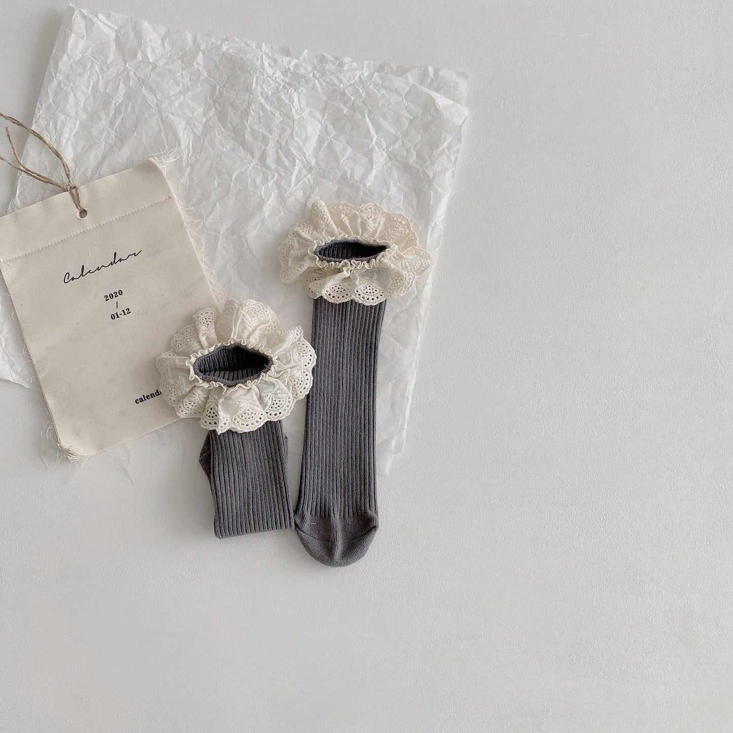 [Socks] Natural Frill Plain Socks, Set of 4 C0222