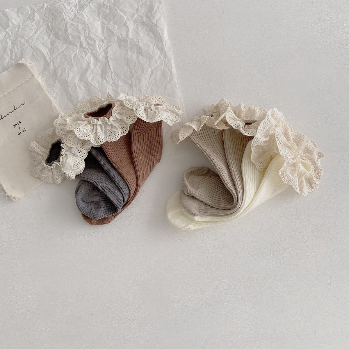 [Socks] Natural Frill Plain Socks, Set of 4 C0222
