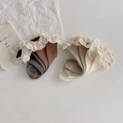 [Socks] Natural Frill Plain Socks, Set of 4 C0222