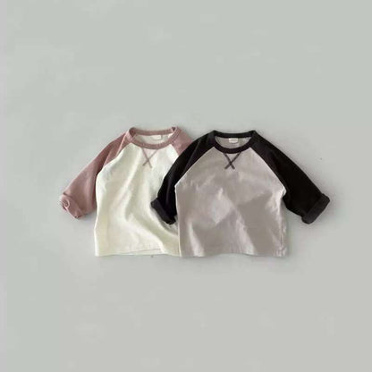 【秋新作】韓国風バイカラーTシャツ　全2色 A0586