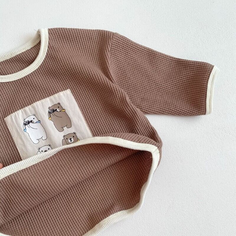 【秋新作】くまさんプリントワッフルセットアップ　全2色 A1044