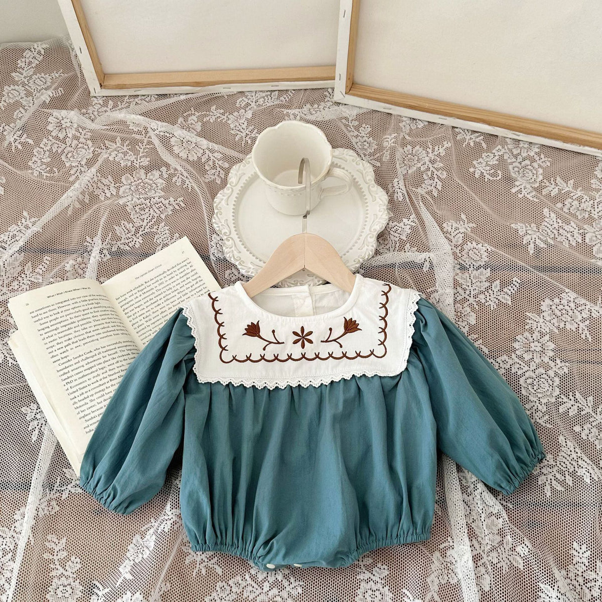 Fall Collection: Square Collar Embroidered Romper (2 Colors) A0869