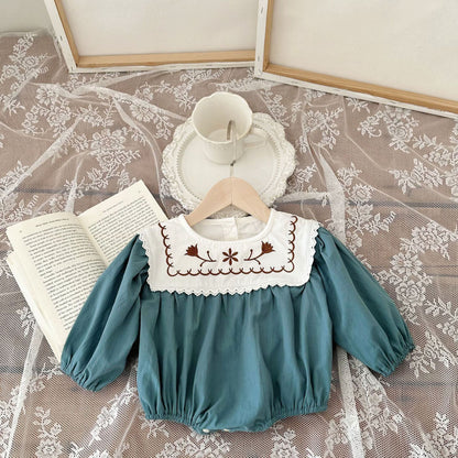 Fall Collection: Square Collar Embroidered Romper (2 Colors) A0869