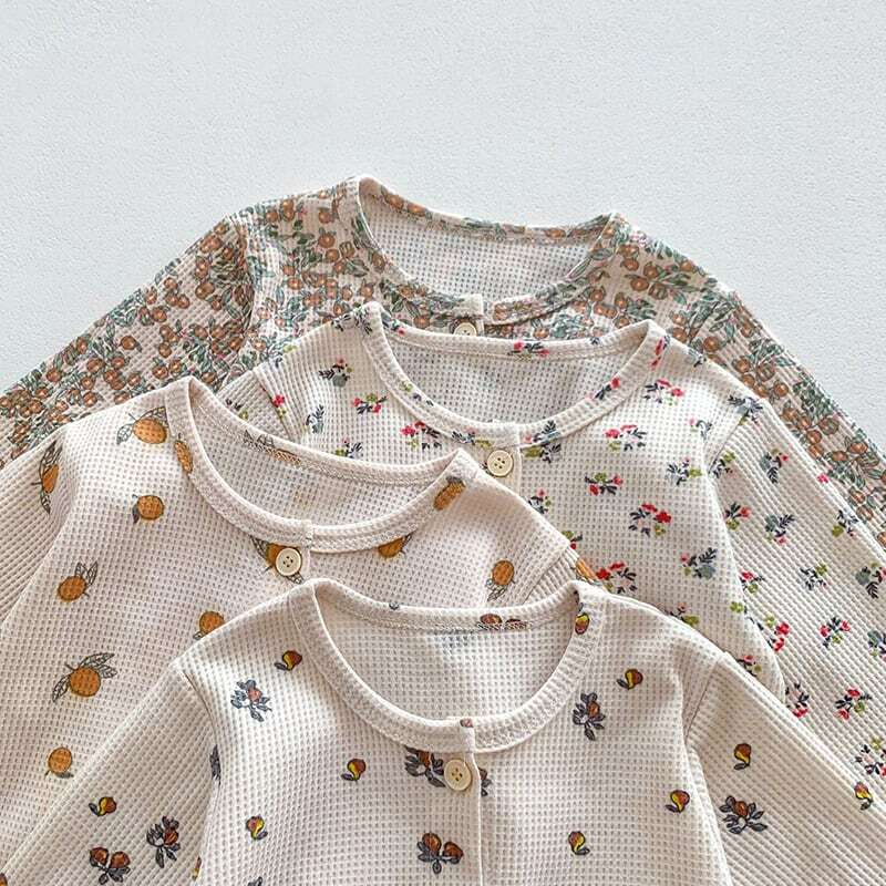 【66-100】秋新作ヨーロッパ風花柄ワッフルロンパース　全4種類 A0244