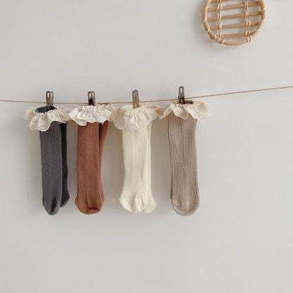 [Socks] Natural Frill Plain Socks, Set of 4 C0222