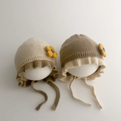 【HAT】フラワー付きフリルニット帽子 C0031