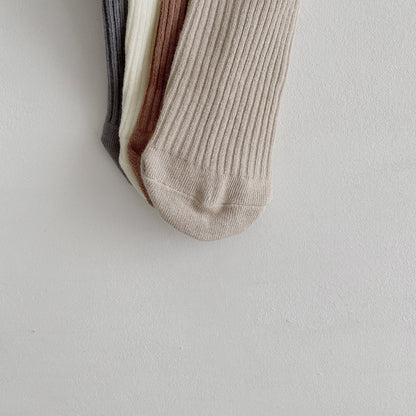 [Socks] Natural Frill Plain Socks, Set of 4 C0222