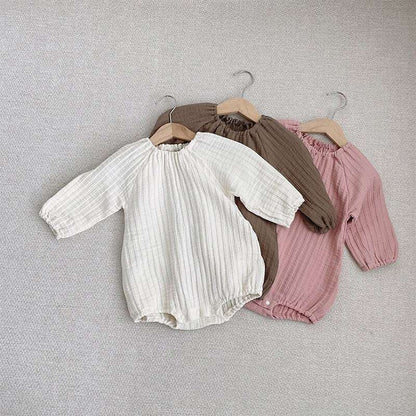 [Autumn Collection] Plain Round-Neck Romper - 3 Colors A0022