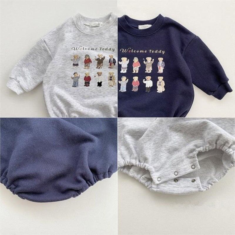 [66-90] Autumn New Korean Style Cute Bear Print Long-Sleeve Romper A0425