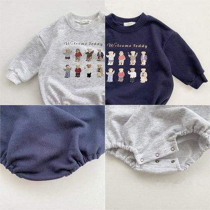 [66-90] Autumn New Korean Style Cute Bear Print Long-Sleeve Romper A0425