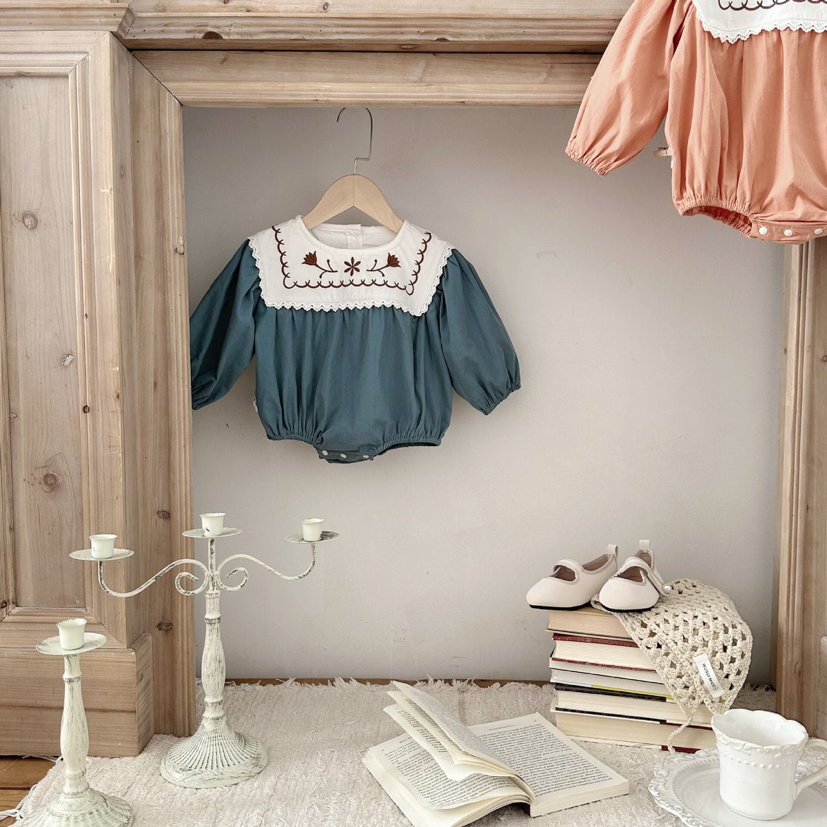 Fall Collection: Square Collar Embroidered Romper (2 Colors) A0869