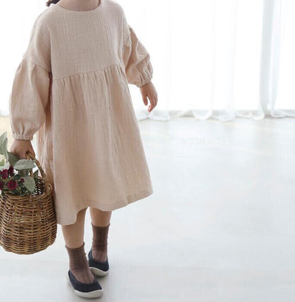 [80-130] New Autumn Shoulder Design Linen Dress (2 Colors) A0814