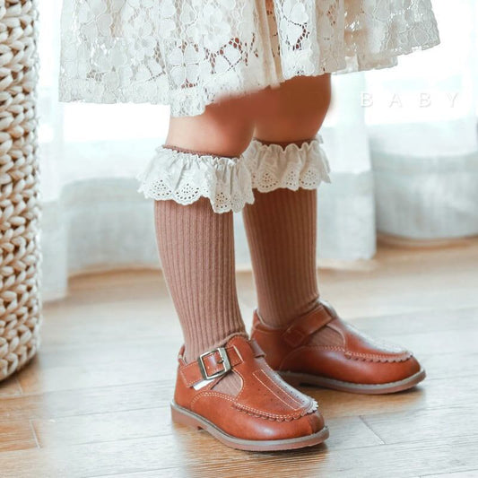 【SOCKS】Flower Collar Ribbed Socks C0107