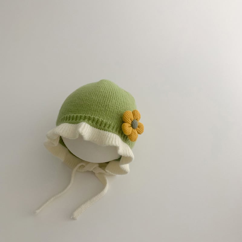 【HAT】フラワー付きフリルニット帽子 C0031