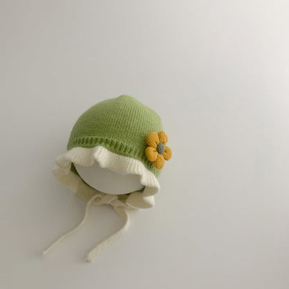 【HAT】フラワー付きフリルニット帽子 C0031