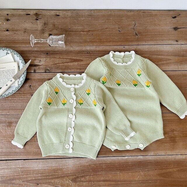 【66-100】秋新作花柄カーディガンORロンパース 全2色 A1045