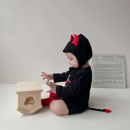 【秋新作】帽子付きキュートデーモンロゴハロウィーンロンパース 全2色 A0819
