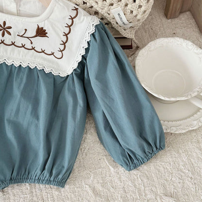 Fall Collection: Square Collar Embroidered Romper (2 Colors) A0869