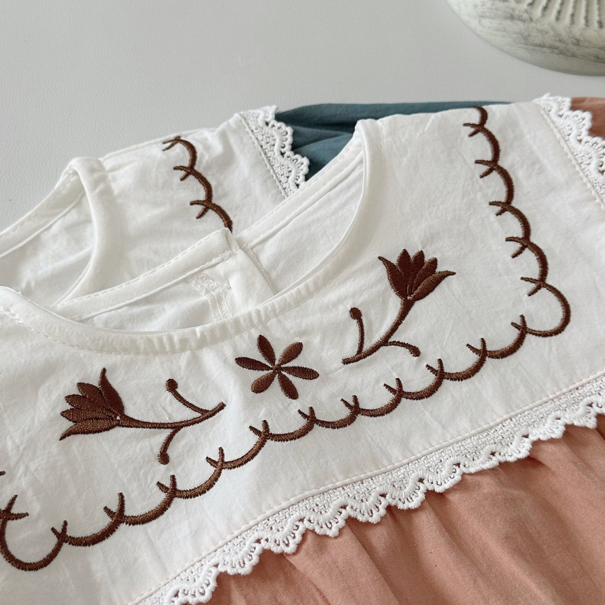 Fall Collection: Square Collar Embroidered Romper (2 Colors) A0869