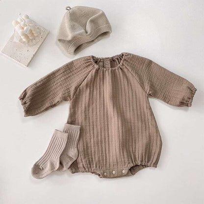 [Autumn Collection] Plain Round-Neck Romper - 3 Colors A0022