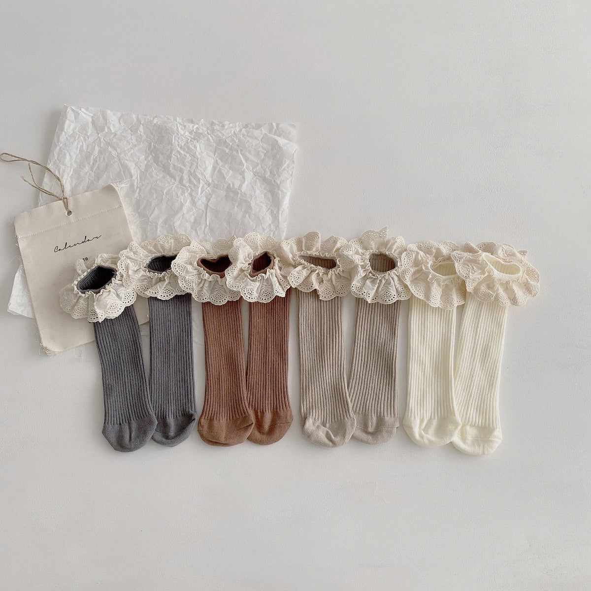 [Socks] Natural Frill Plain Socks, Set of 4 C0222