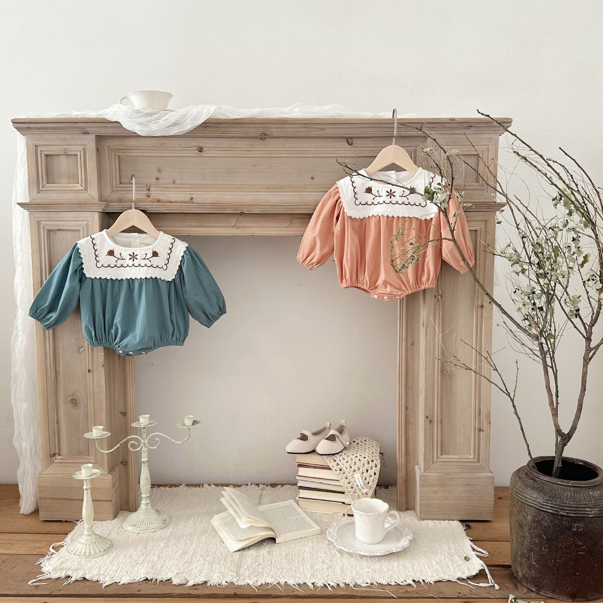 Fall Collection: Square Collar Embroidered Romper (2 Colors) A0869