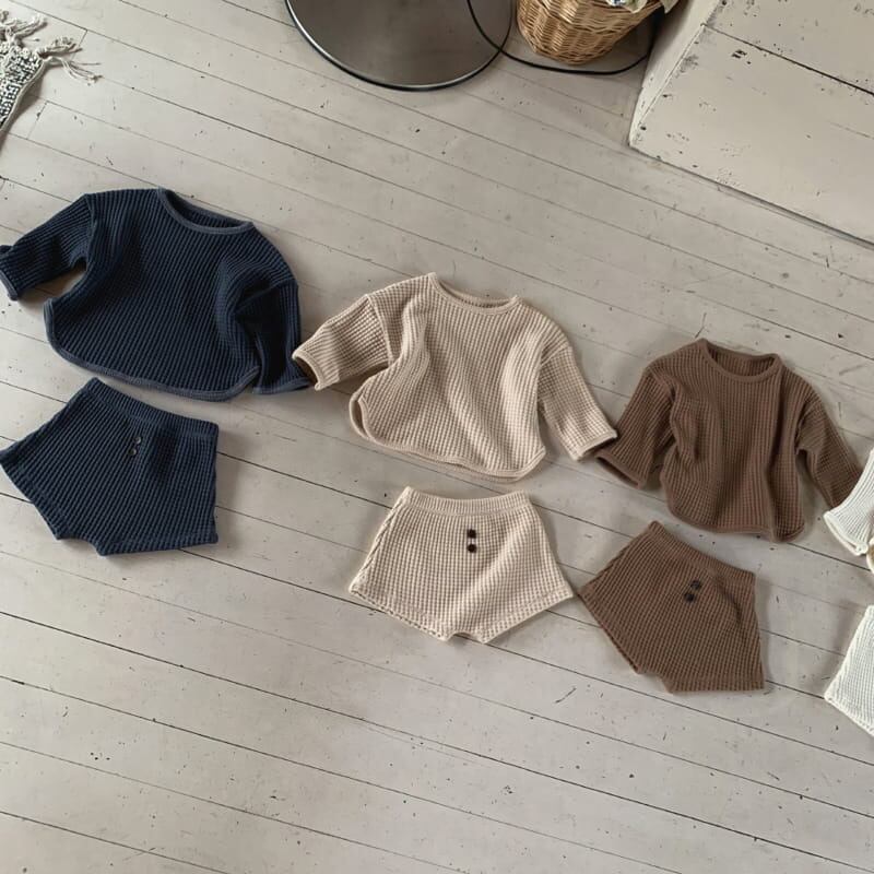 【66-90】秋新作シンプルワッフルセットアップ　全4色 A0438