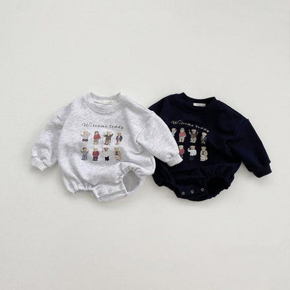 [66-90] Autumn New Korean Style Cute Bear Print Long-Sleeve Romper A0425
