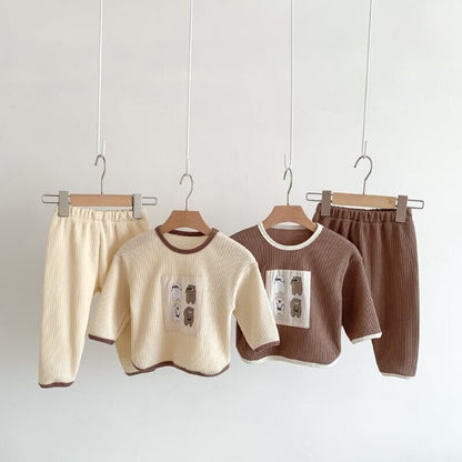 【秋新作】くまさんプリントワッフルセットアップ　全2色 A1044