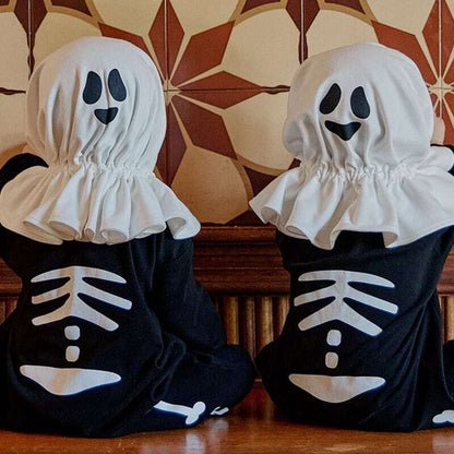【秋新作】帽子付ハロウィーンスケルトンマント付き仮装ロンパース A0460