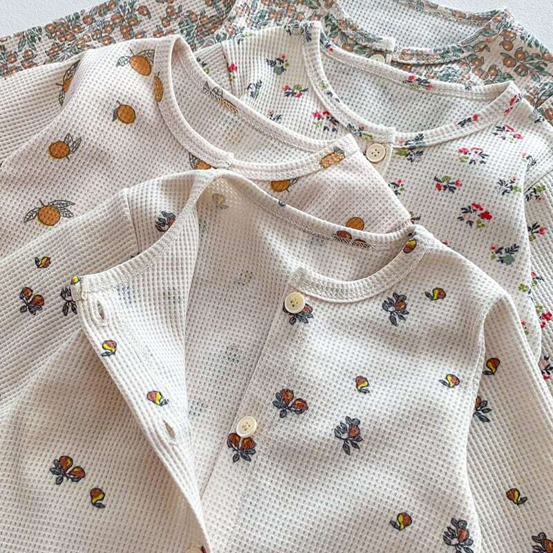 【66-100】秋新作ヨーロッパ風花柄ワッフルロンパース　全4種類 A0244