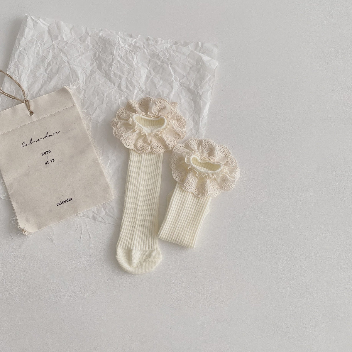 [Socks] Natural Frill Plain Socks, Set of 4 C0222