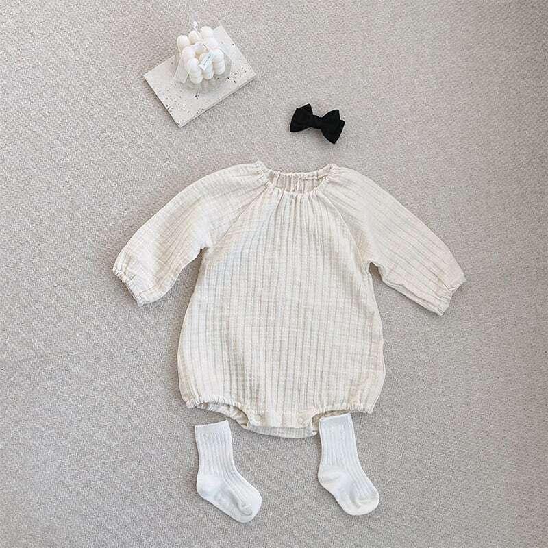 [Autumn Collection] Plain Round-Neck Romper - 3 Colors A0022