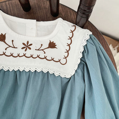 Fall Collection: Square Collar Embroidered Romper (2 Colors) A0869