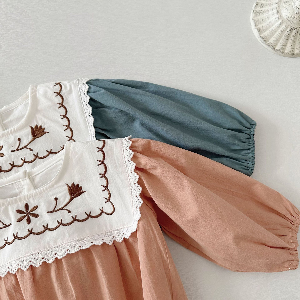 Fall Collection: Square Collar Embroidered Romper (2 Colors) A0869