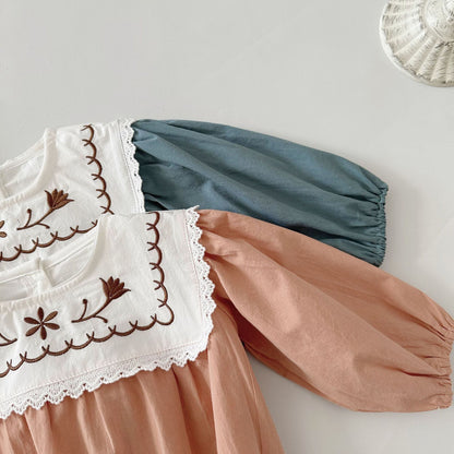 Fall Collection: Square Collar Embroidered Romper (2 Colors) A0869