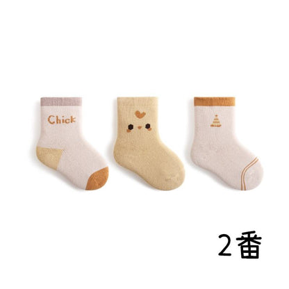 【SOCKS】暖かいカートゥーンソックス　3ペアセット C0205