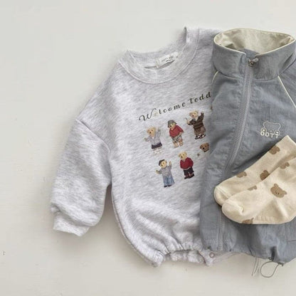 [66-90] Autumn New Korean Style Cute Bear Print Long-Sleeve Romper A0425