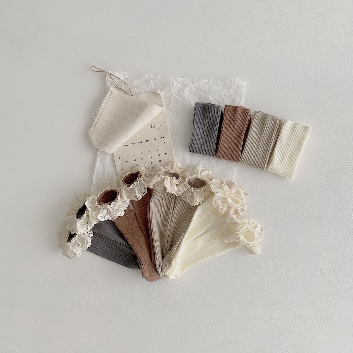 [Socks] Natural Frill Plain Socks, Set of 4 C0222