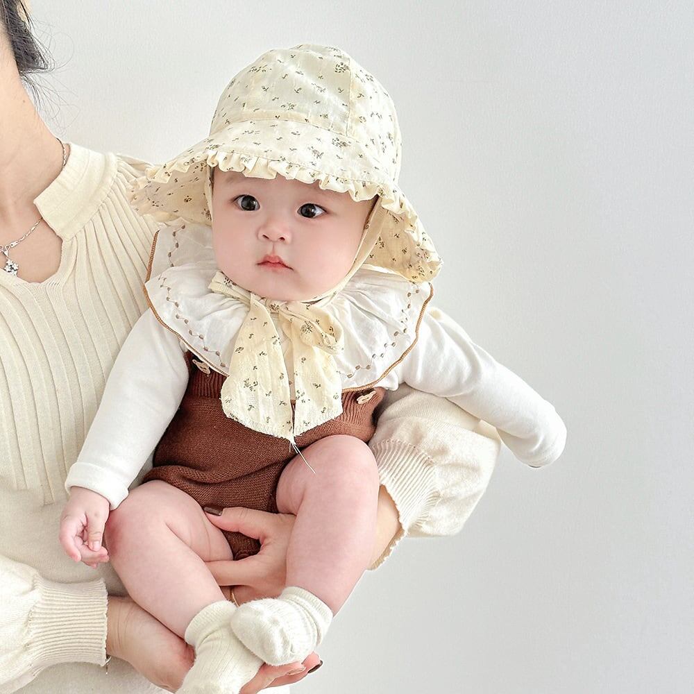 【HAT】リボン付き小花ボンネット　帽子 C0128