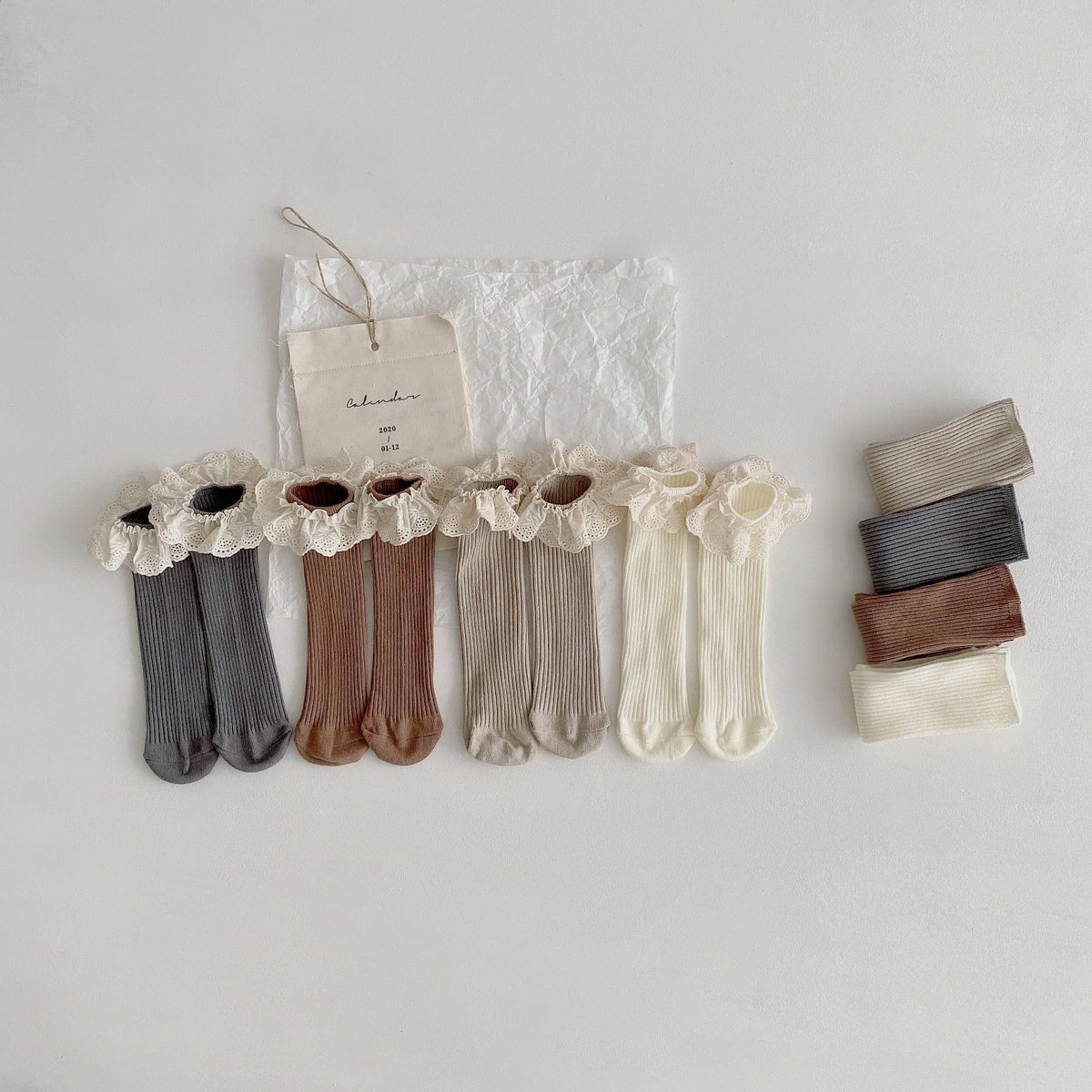 [Socks] Natural Frill Plain Socks, Set of 4 C0222