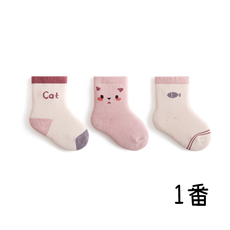 【SOCKS】暖かいカートゥーンソックス　3ペアセット C0205