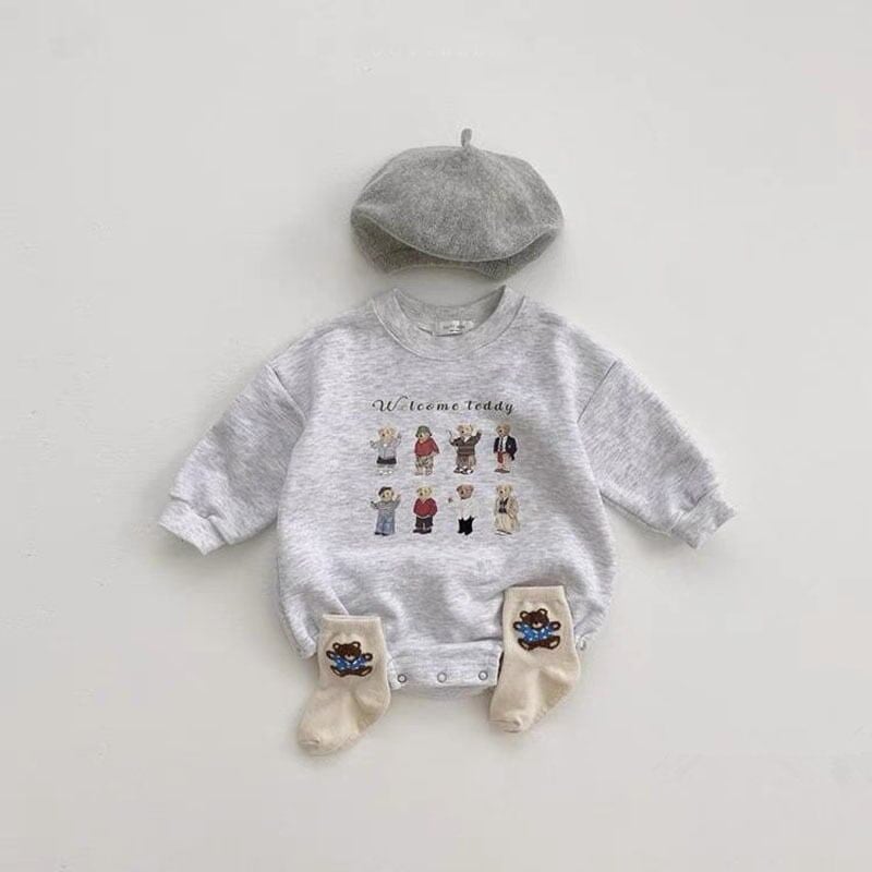 [66-90] Autumn New Korean Style Cute Bear Print Long-Sleeve Romper A0425
