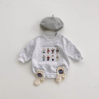 [66-90] Autumn New Korean Style Cute Bear Print Long-Sleeve Romper A0425