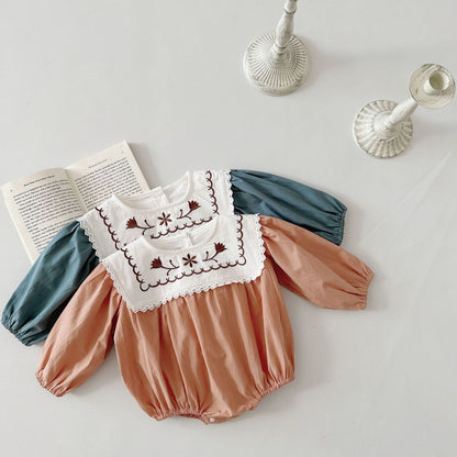 Fall Collection: Square Collar Embroidered Romper (2 Colors) A0869