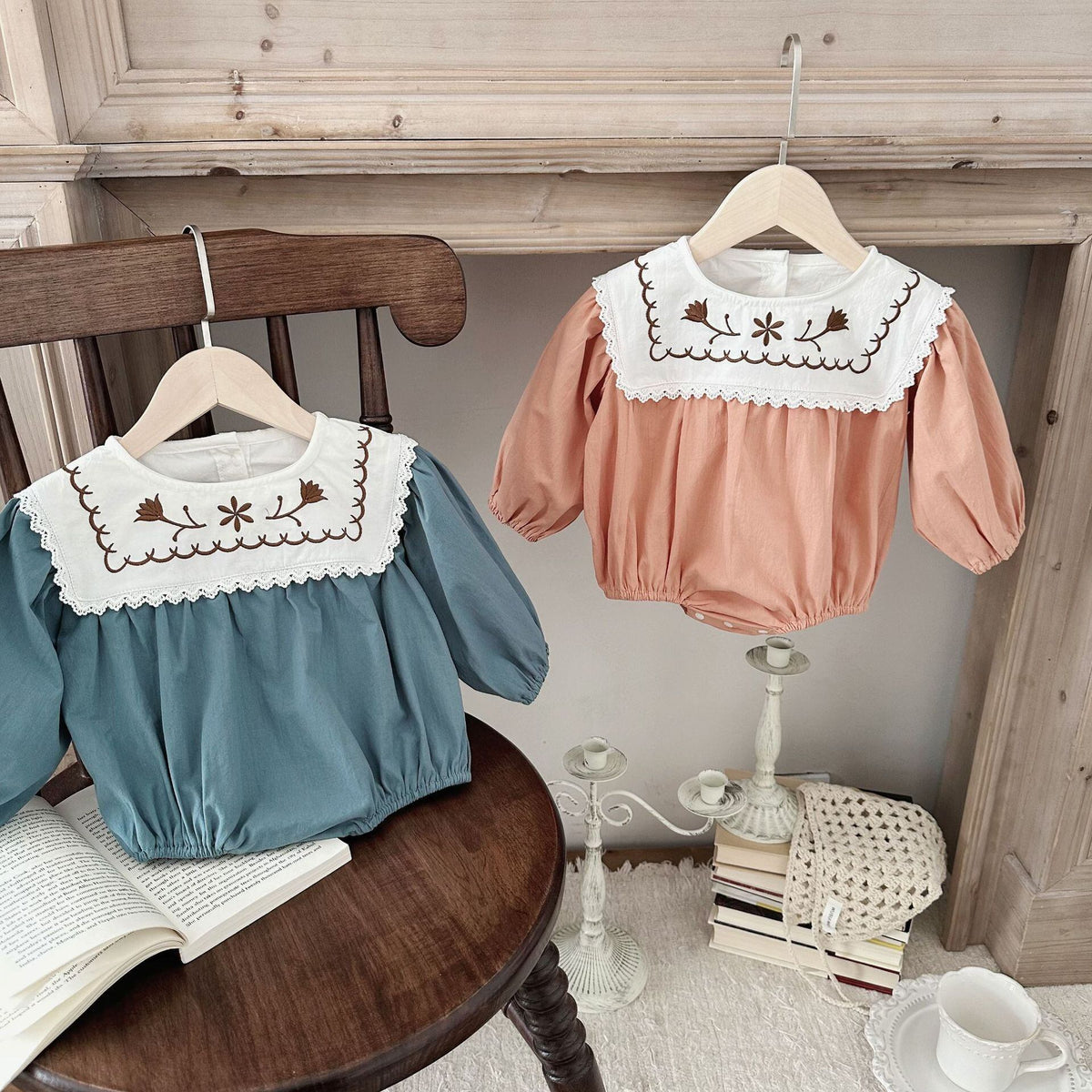 Fall Collection: Square Collar Embroidered Romper (2 Colors) A0869